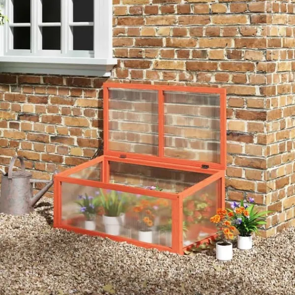 Clearance Outsunny Mini Drivhus Orange - Fyrretræ/Polycarbonat 90x46x40cm Drivhus