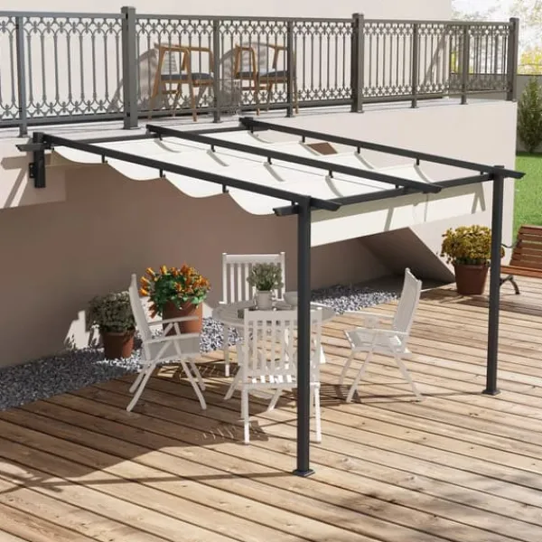 Outsunny Pergola 3x3m, Creme Hvid, Polyester, Vendt`t, Justerbart Tag til Have og Terrasse Buer, Spalier, Lysthuse Uden Tag