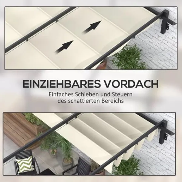 Outsunny Pergola 3x3m, Creme Hvid, Polyester, Vendt`t, Justerbart Tag til Have og Terrasse Buer, Spalier, Lysthuse Uden Tag