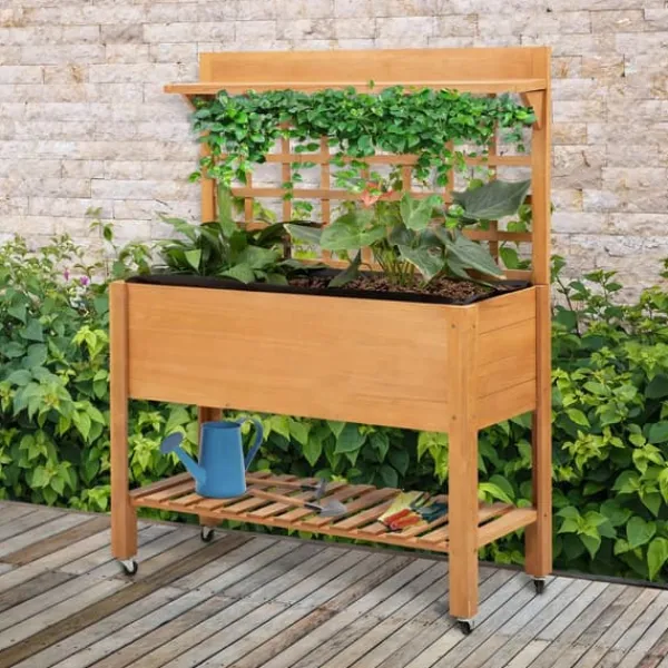 Plantningsbænke^Outsunny Plantebord i Grantrback, Brun, 105x40x135 cm