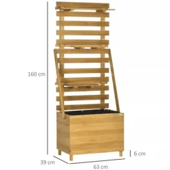 Clearance Outsunny Plantekasse HBjbed med Espalier og Hylder - Gran TrB, Brun, 63x39x160cm Plantningsbænke