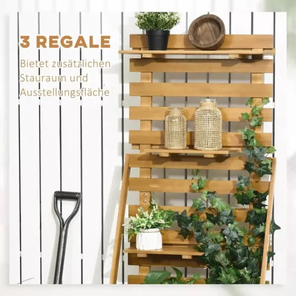 Clearance Outsunny Plantekasse HBjbed med Espalier og Hylder - Gran TrB, Brun, 63x39x160cm Plantningsbænke