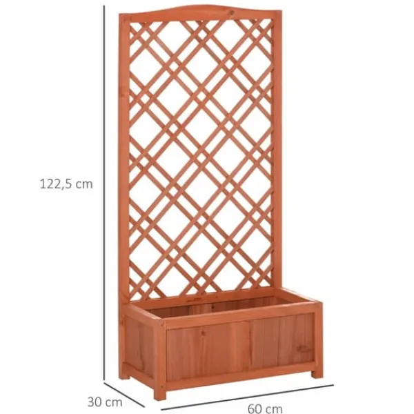 Clearance Outsunny Plantekasse med Espalier, Fyrretræ, Gul, 60x30x122,5cm Plantningsbænke