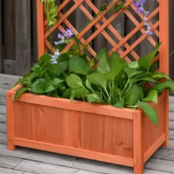 Clearance Outsunny Plantekasse med Espalier, Fyrretræ, Gul, 60x30x122,5cm Plantningsbænke
