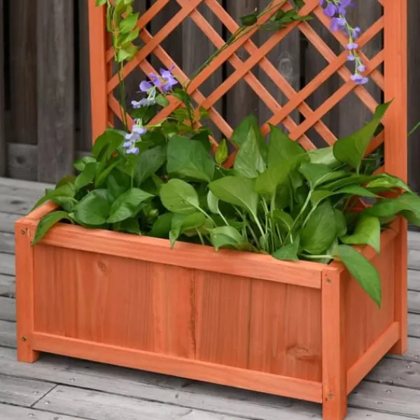 Clearance Outsunny Plantekasse med Espalier, Fyrretræ, Gul, 60x30x122,5cm Plantningsbænke
