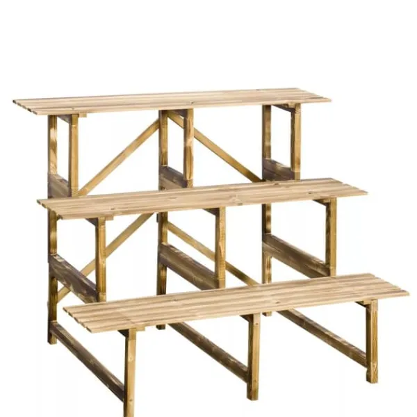 Outlet Outsunny Plantetrappe i fyrretræ, 3 trin, naturfarvet, 100 x 80 x 78cm Plantestativer