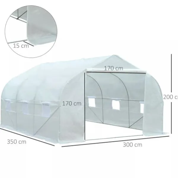 Drivhus^Outsunny Plastdrivhus 3,5x3x3m UV-beskyttelse Tomathus, Mesh-vindue, Vindtæt, til Have & Altan, Metal, Hvid