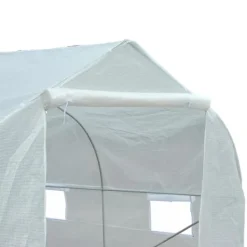 Drivhus^Outsunny Plastdrivhus 3,5x3x3m UV-beskyttelse Tomathus, Mesh-vindue, Vindtæt, til Have & Altan, Metal, Hvid
