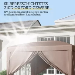 Outsunny Pop-up Pavillon 3x3m - Vandafvisende, Vinterfast, UV50+, Kaffe Polyester, m. 4 Sidepaneler Telte & Lysthuse