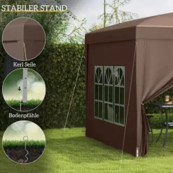 Outsunny Pop-up Pavillon 3x3m - Vandafvisende, Vinterfast, UV50+, Kaffe Polyester, m. 4 Sidepaneler Telte & Lysthuse