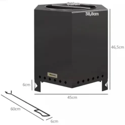 Clearance Outsunny Røfrit Bordspejs – Metal, Sort – til Terrasse & Camping Pejse