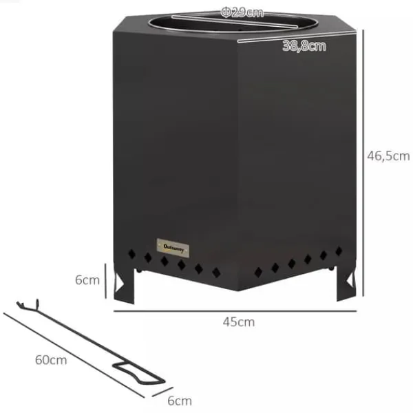 Clearance Outsunny Røfrit Bordspejs – Metal, Sort – til Terrasse & Camping Pejse