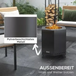 Clearance Outsunny Røfrit Bordspejs – Metal, Sort – til Terrasse & Camping Pejse