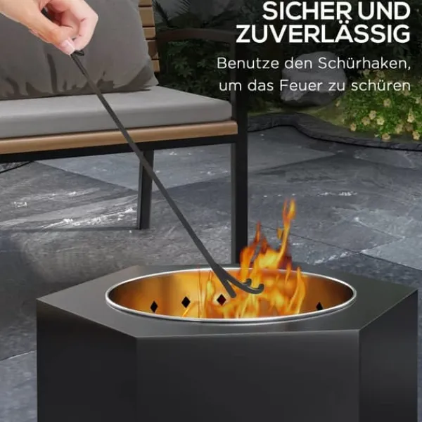 Clearance Outsunny Røfrit Bordspejs – Metal, Sort – til Terrasse & Camping Pejse