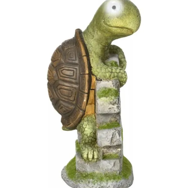 Outlet Outsunny Skildpadde Havefigur med Solcellelampe - Magnesiumoxid, Grøn/Brun, 36,5 cm Havedekorationer