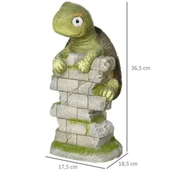 Outlet Outsunny Skildpadde Havefigur med Solcellelampe - Magnesiumoxid, Grøn/Brun, 36,5 cm Havedekorationer