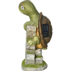Outlet Outsunny Skildpadde Havefigur med Solcellelampe - Magnesiumoxid, Grøn/Brun, 36,5 cm Havedekorationer