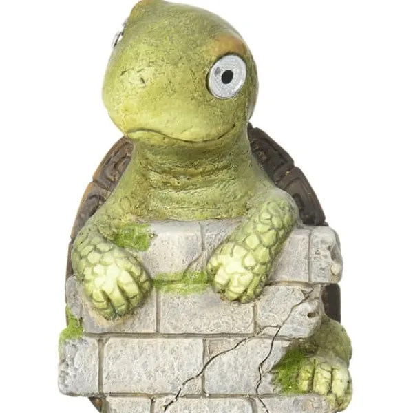 Outlet Outsunny Skildpadde Havefigur med Solcellelampe - Magnesiumoxid, Grøn/Brun, 36,5 cm Havedekorationer