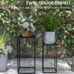 Plantestativer^Outsunny Sæt med 2 Plantestativer i Sort Stål - Stilfulde Blomsterstativer til Indendørs og Udendørs Brug