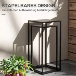 Plantestativer^Outsunny Sæt med 2 Plantestativer i Sort Stål - Stilfulde Blomsterstativer til Indendørs og Udendørs Brug