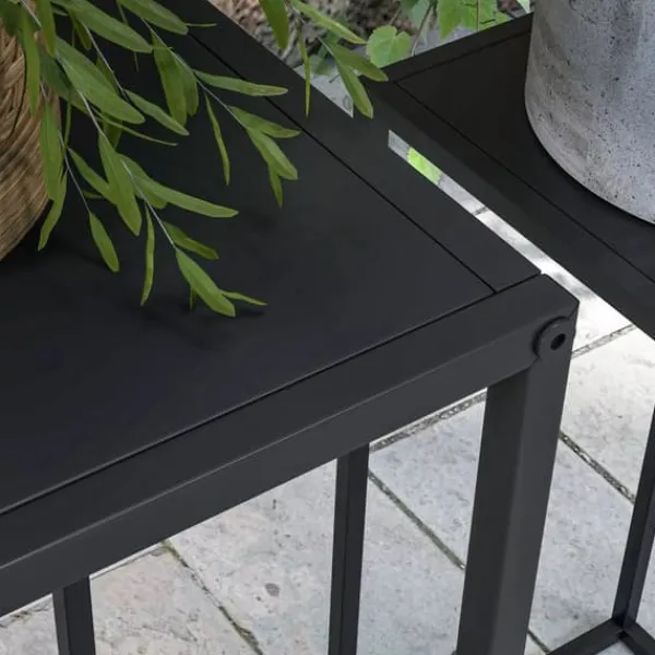 Plantestativer^Outsunny Sæt med 2 Plantestativer i Sort Stål - Stilfulde Blomsterstativer til Indendørs og Udendørs Brug