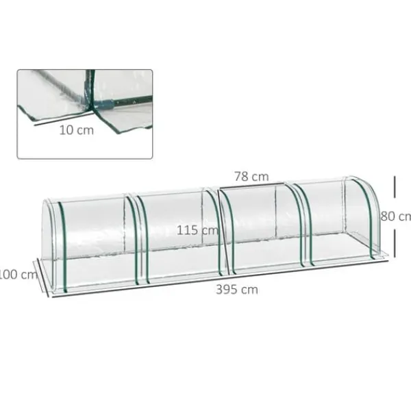 Best Outsunny Tunneldrivhus til planter - Folievægsthus med dør - PVC i klar farve - 395 x 100 x 80 cm Drivhus