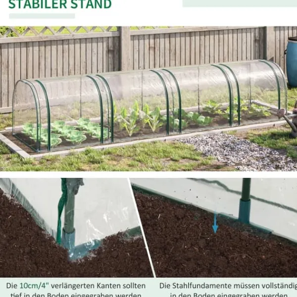 Best Outsunny Tunneldrivhus til planter - Folievægsthus med dør - PVC i klar farve - 395 x 100 x 80 cm Drivhus