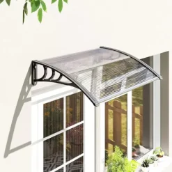 Best Outsunny Vordach til hoveddør, terrasseoverdækning, skråtag af polycarbonat, gennemsigtig, 75x100cm Buer, Spalier, Lysthuse Uden Tag