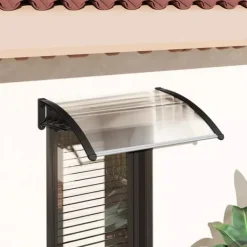 Best Outsunny Vordach til hoveddør, terrasseoverdækning, skråtag af polycarbonat, gennemsigtig, 75x100cm Buer, Spalier, Lysthuse Uden Tag