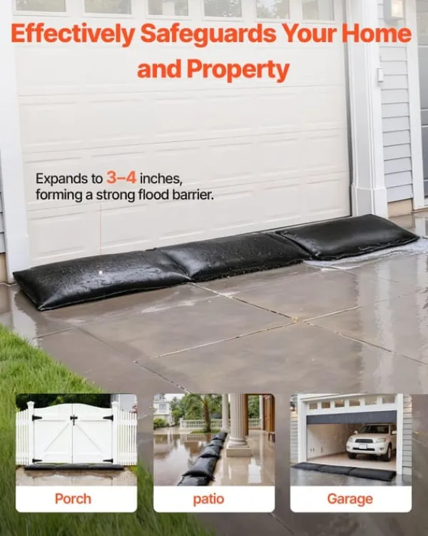 Outlet Oversvømmelsesspærre - Vandaktiverede sandløse sandsække - 6-pak - 83 x 43 cm - Vandabsorberende - Oversvømmelsesposer - Til dør, kælder, garage Beredskabsplaner