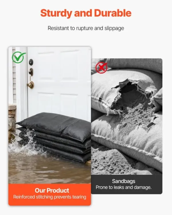 Outlet Oversvømmelsesspærre - Vandaktiverede sandløse sandsække - 6-pak - 83 x 43 cm - Vandabsorberende - Oversvømmelsesposer - Til dør, kælder, garage Beredskabsplaner