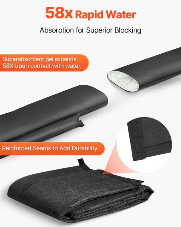 Outlet Oversvømmelsesspærre - Vandaktiverede sandfri sandsække 4-pak - 153 x 21 cm - Genanvendelig - Vandabsorberende barriere - Til dør, kælder, garage Beredskabsplaner