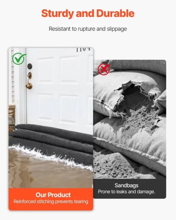 Outlet Oversvømmelsesspærre - Vandaktiverede sandfri sandsække 4-pak - 153 x 21 cm - Genanvendelig - Vandabsorberende barriere - Til dør, kælder, garage Beredskabsplaner