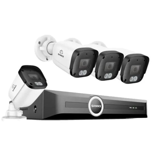 Online Overvågningskamera, 5 MP opløsning, nattevisionskapacitet,8CH 4Stk Kamera, Ingen Sikkerhedsmonitorer & Videokameraer