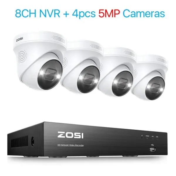 Sikkerhedsmonitorer & Videokameraer^Overvågningskamera System, 5MP Opløsning, Farve Natvision,2T-a, 4PCS 5MP kameraer