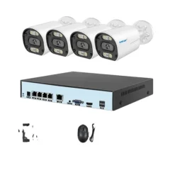 Sikkerhedsmonitorer & Videokameraer^Overvågningskamera System, AI Detektion, Nattesyn Funktioner,Ingen, 4CH NVR med 4xCam