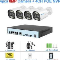 Sikkerhedsmonitorer & Videokameraer^Overvågningskamera System, AI Detektion, Nattesyn Funktioner,Ingen, 4CH NVR med 4xCam