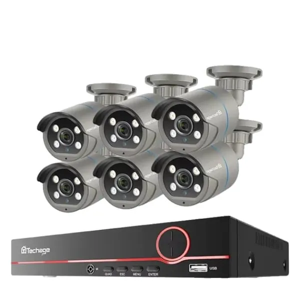 Discount Overvågningskamera System, 8CH Support, H.265 Kompression,8CH NVR og 6 Kamera, 4T Indbygget HDD Sikkerhedsmonitorer & Videokameraer