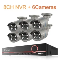 Discount Overvågningskamera System, 8CH Support, H.265 Kompression,8CH NVR og 6 Kamera, 4T Indbygget HDD Sikkerhedsmonitorer & Videokameraer