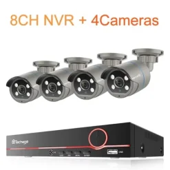 Sikkerhedsmonitorer & Videokameraer^Overvågningskamera System, 8CH Support, H.265 Kompression,4T indbygget HDD, 8CH NVR og 4 kamera