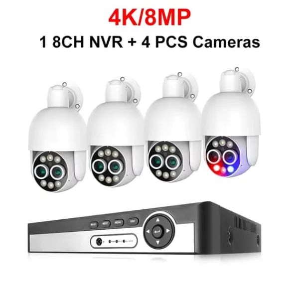 Sikkerhedsmonitorer & Videokameraer^Overvågningskamera System, 8MP Opløsning, AI Detektionsteknologi,1T, 8CH NVR 4stk Kameraer
