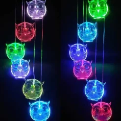 Vinddekoration^Owl Solar Wind Chime Ljus Vattentät färg Ändrar Utomhus Solar Garden Dekorativa lampor för Mors Dag Mamma Födelsedag Trädgård Trädgårdsdekoration