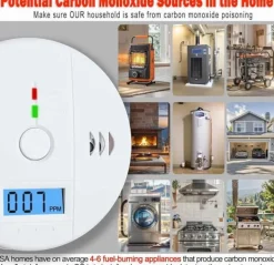 Røg- & Kulmonoxiddetektorer^1-pak kuliltealarm med LCD-display, UL2034-standard, egnet til hjemmebrug