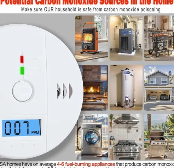 Røg- & Kulmonoxiddetektorer^1-pak kuliltealarm med LCD-display, UL2034-standard, egnet til hjemmebrug