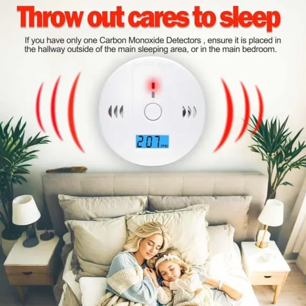 Røg- & Kulmonoxiddetektorer^1-pak kuliltealarm med LCD-display, UL2034-standard, egnet til hjemmebrug