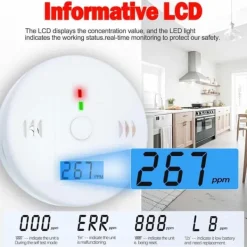 Røg- & Kulmonoxiddetektorer^1-pak kuliltealarm med LCD-display, UL2034-standard, egnet til hjemmebrug
