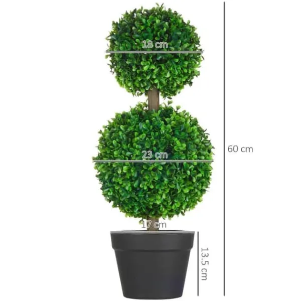 Online 2-pak kunstig buksbom 60 cm dobbeltkugle, UV-beskyttelse, til hjem & have Haveplanter
