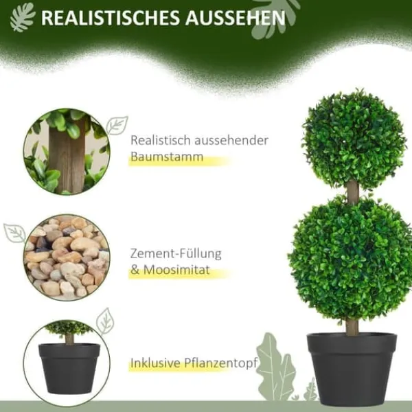 Online 2-pak kunstig buksbom 60 cm dobbeltkugle, UV-beskyttelse, til hjem & have Haveplanter