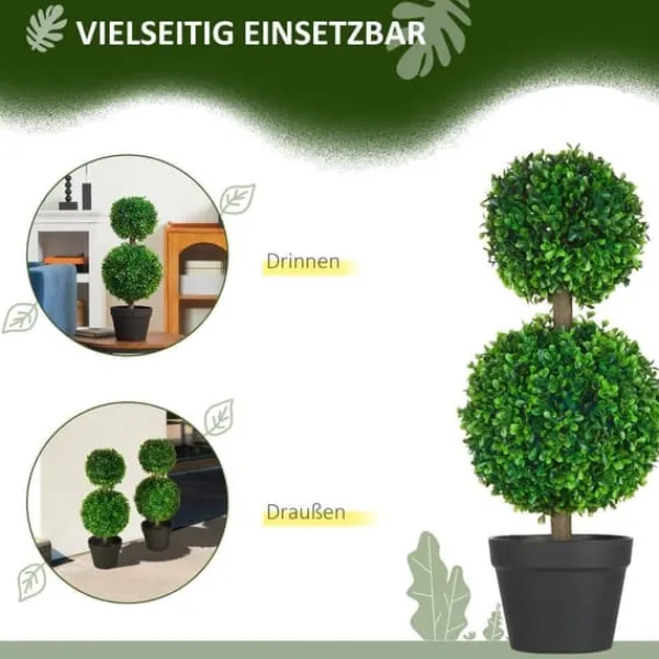 Online 2-pak kunstig buksbom 60 cm dobbeltkugle, UV-beskyttelse, til hjem & have Haveplanter