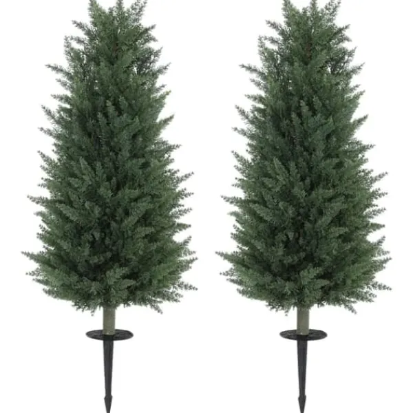 Clearance 2-pak kunstig cypres 100 cm med jordspyd, naturtro til have & hjem Træ